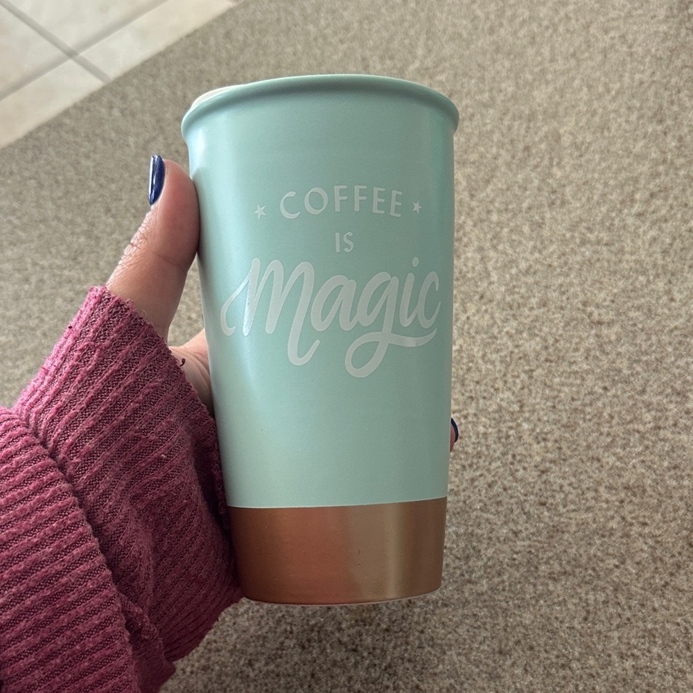 Starbucks Ceramic Mint and Gold Coffee Tumbler 12oz